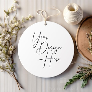 Christmas Ornament Mockup, 3 inch Blank White Round Ornament, Sublimation Mockup, Metal Ornament, Christmas Mockup Canva Mockup, Minimalist