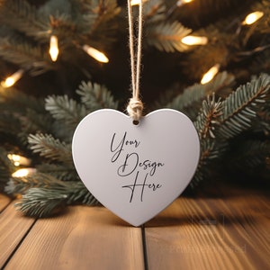 Heart Shaped Christmas Ornament Mockup, 3 inch Blank White Heart, Sublimation Mockup, Ceramic Ornament, Christmas Mockup Canva Mockup