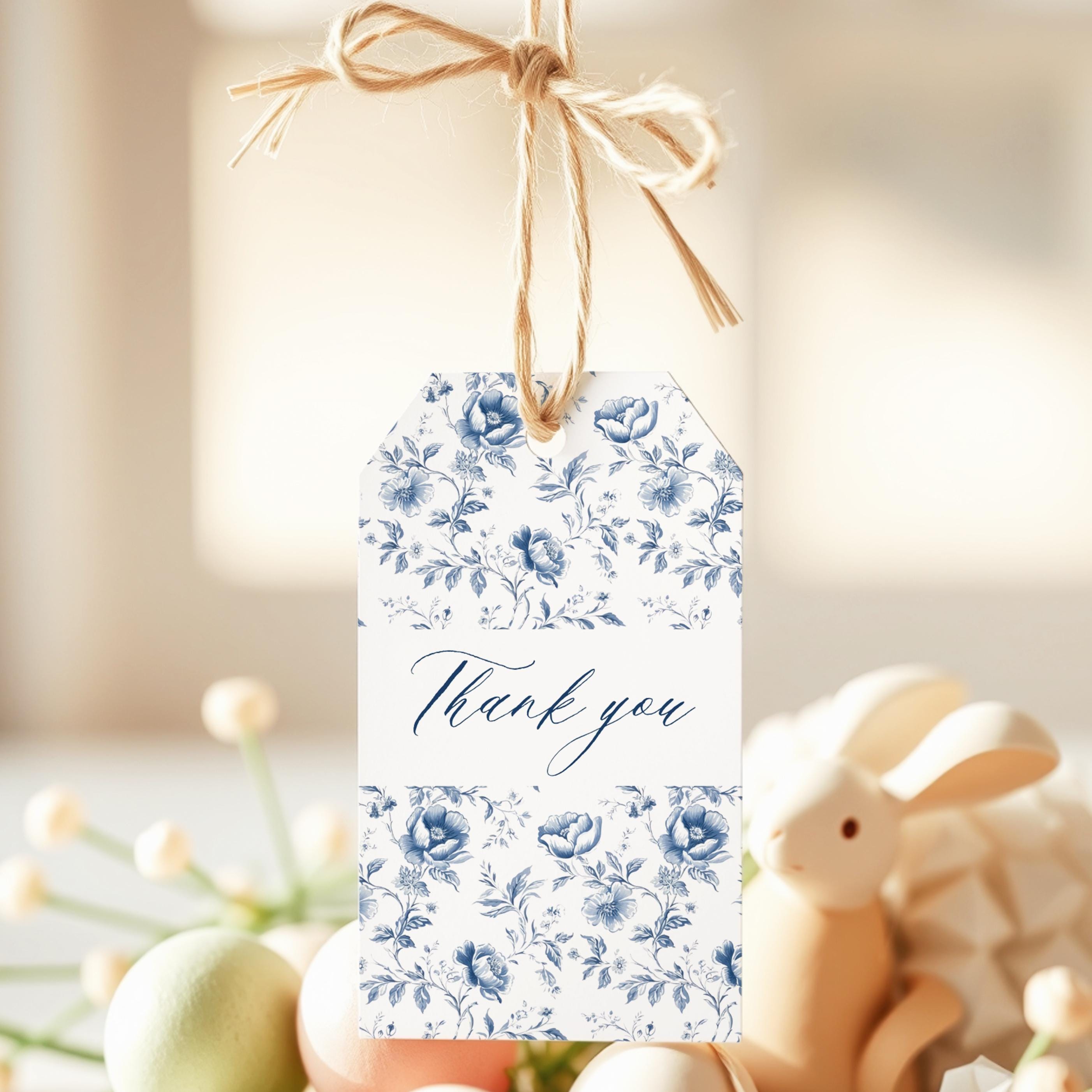 Spring Toile Blue Thank You Gift Tag Blue Toile Floral Download Print Yourself Pretty ...