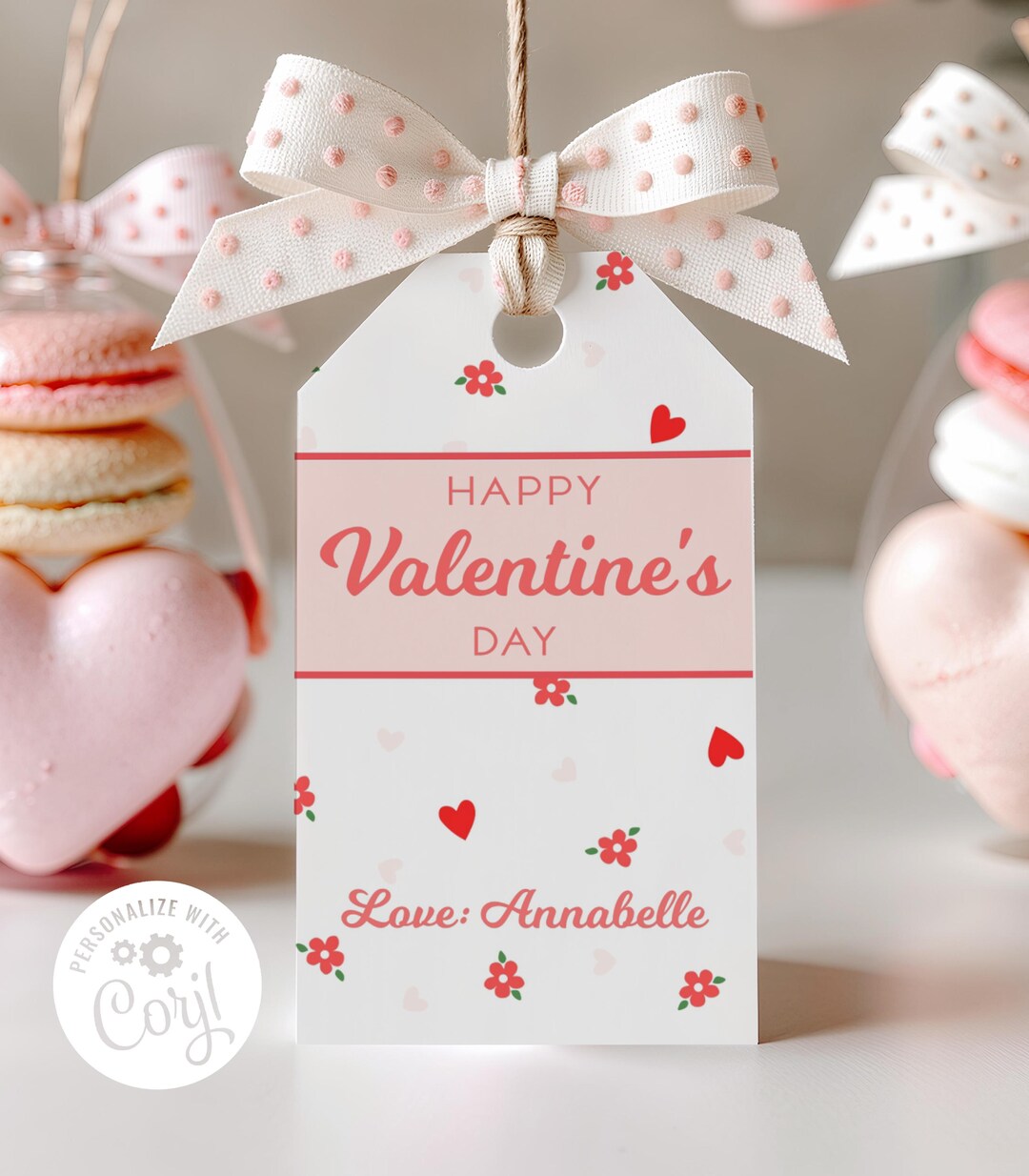 Valentines Day Gift Tag Printable Adorable Flowers and Hearts Tag ...