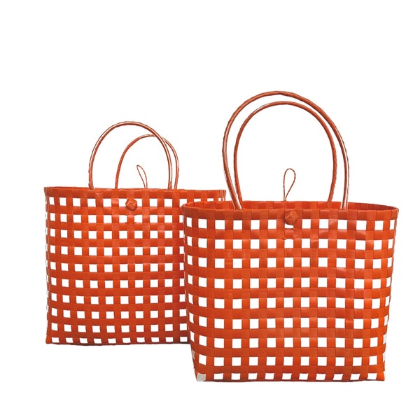 Reusable Carry Bag Market Shopping Basket Tote Hand Woven Plastic -  Heavy Duty, Durable