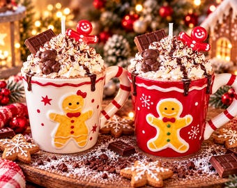 Candela natalizia per dessert al cioccolato caldo | Candela per cioccolata calda in tazza natalizia | Candela artigianale in cera di soia | Decorazione natalizia | Regalo