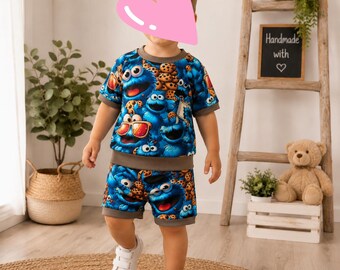 Handmade Sommer Set Größe 98 - Cookie Shirt &  Shorts