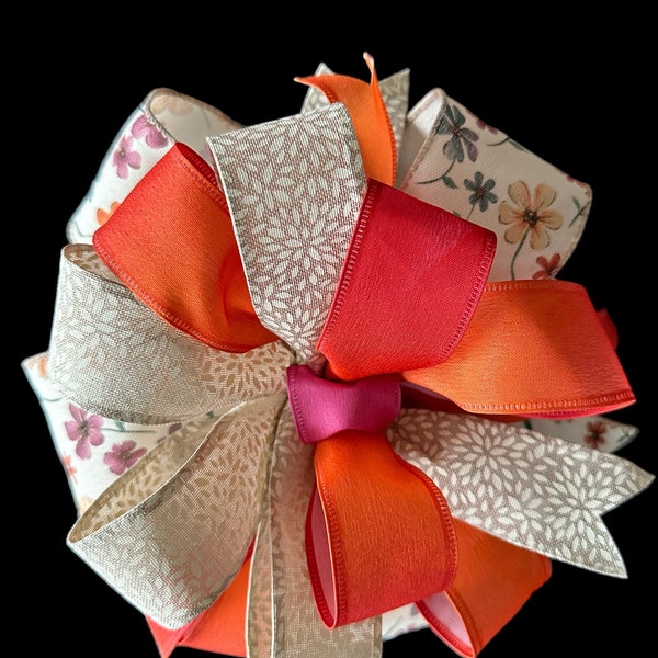 Orange/Pink Ombré Ribbon, Floral Ribbon, Summer or Fall Bow