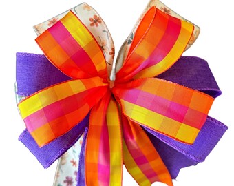 Lazo con cinta a cuadros florida, morada, amarilla/rosa/naranja