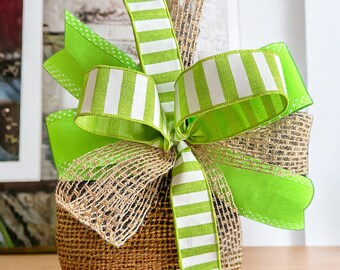 Lazo de arpillera blanco verde primavera