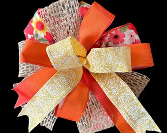 Naranja, Óxido, Amarillo, Arpillera De Tejido Abierto, Flores, Lazo De Verano