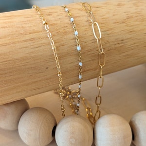 Gold Layering Bracelets, Paperclip Chain Bracelet, Satellite Chain Bracelet, Enamel Satellite Chain Bracelet, Dainty Gold Bracelet, Gift Mom