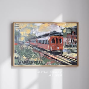 Ferrovia d'epoca di Warrenville - Stampa artistica da parete, paesaggio storico dell'Illinois, stampa artistica orizzontale di Oksana Hrynenko