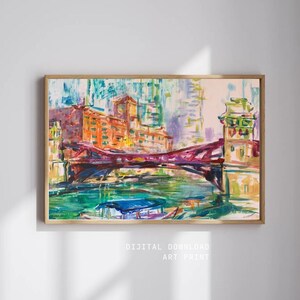 Ponte sul fiume Chicago con l'edificio Reid Murdoch – Stampa digitale del dipinto acrilico originale