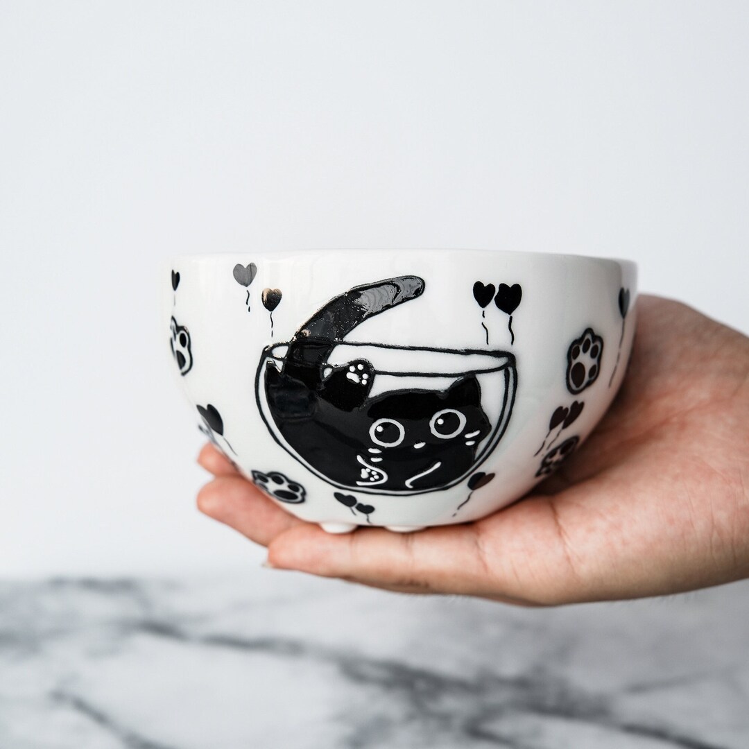 Ceramic Cat Bowl Black Cat Ramen Bowl Cute Bowl Pasta Bowl Etsy UK