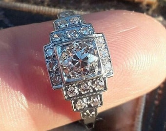 Art Deco Moissanite Engagement Ring, White Gold Filigree Bridal Ring (1.75 Ct Center)