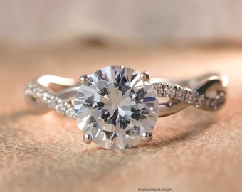 Bague de fiançailles ronde en moissanite, bague de mariage solitaire torsadée infini, bague de promesse unique demi-éternité, cadeau bague de mariée torsadée.