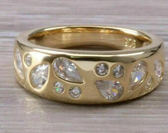 14K Gold Over Sterling Silver Ring – Mixed-Cut Pear & Round Cubic Zirconia Organic Pattern