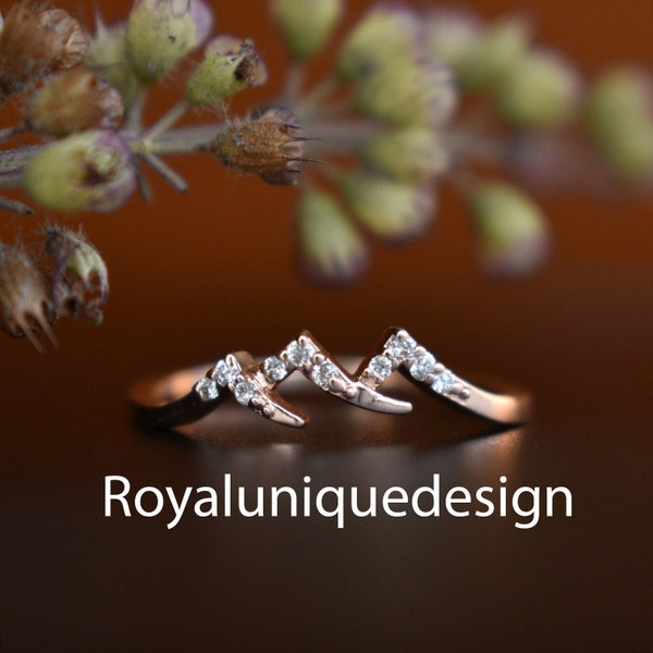 Mountain Proposal Wedding Ring, Simple Engagement Ring, Cheap Ring, Gold Trilliant Ring, Terrain Trekking Lover Gift, Women's Ring,