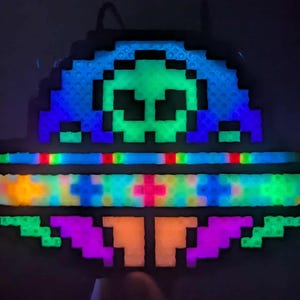 LED Kandi Alien UFO Necklace: Rave light toy glow perler candy festival edm lights up totem flashlight flow art gift attire beads LEDKandi