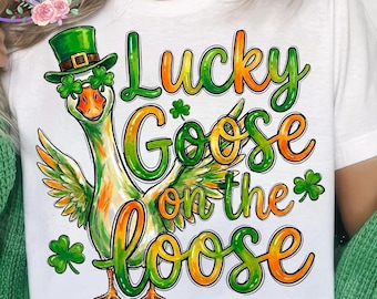 Ganso de la suerte suelto (Día de San Patricio), Ganso del Día de San Patricio, Ganso divertido de San Patricio, Trébol irlandés (Día de San Patricio)
