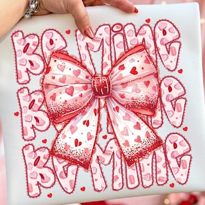 Be Mine Coquette Bow Valentine Brushstroke PNG, Pink Bow Love Day Desing, Valentines Day Girly Sublimation, Doodle Heart Digital Download