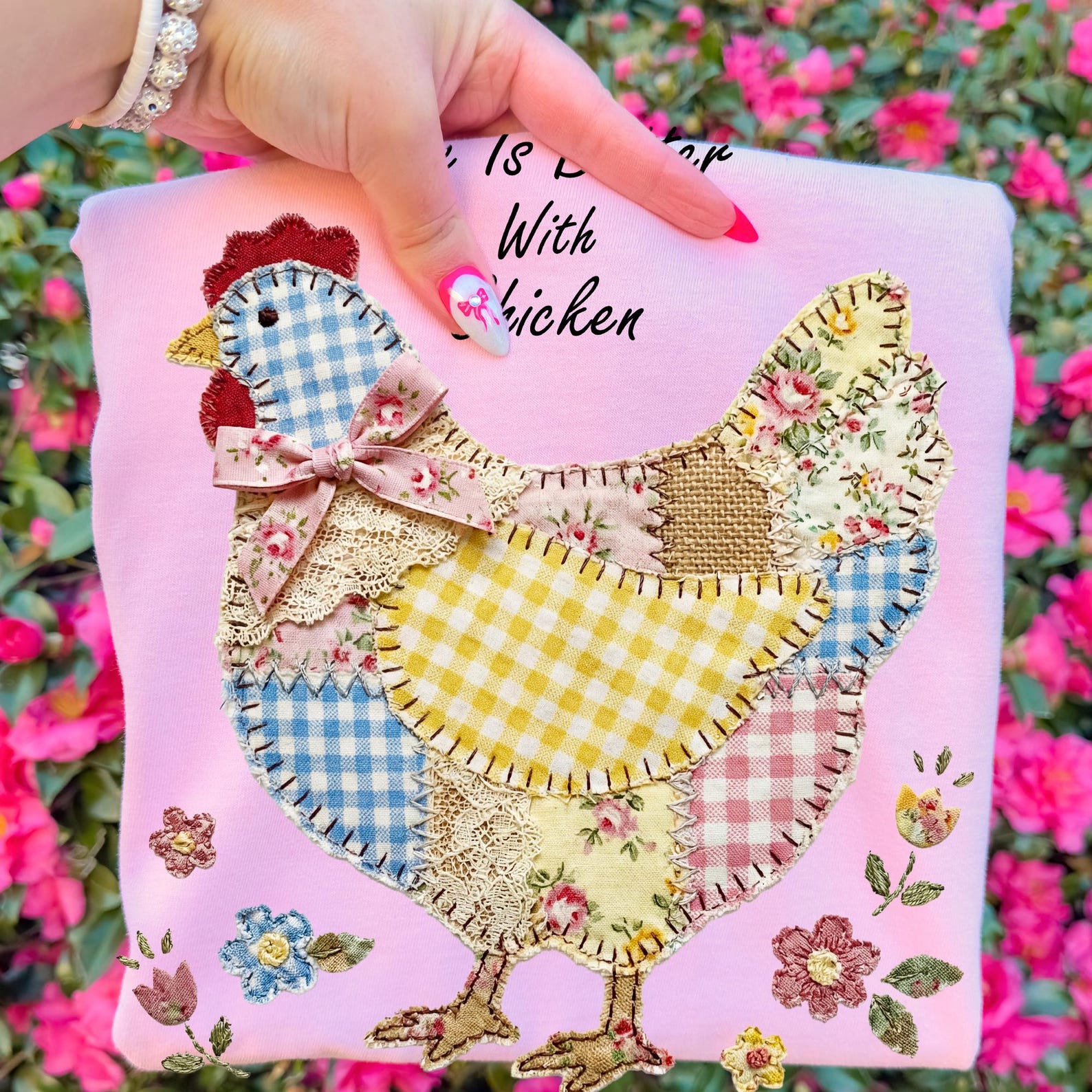 Floral Chicken Patchwork PNG, Life Better With Chicken, Wildflower ...