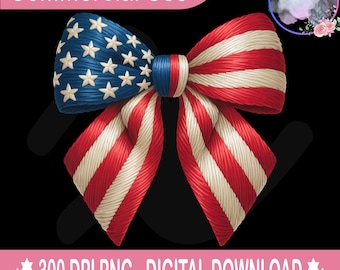 USA Flag Bow PNG – 4th of July Sublimation Clipart, Memorial Day Retro American Patriotic Bow for T-Shirt Design