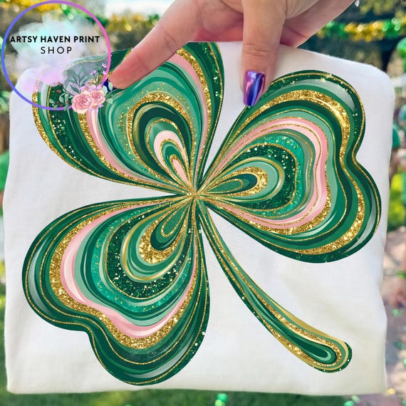 St Patricks Day Glitter Shamrock Png, St. Pattys Day Sequin Style Shirt, Glitter Patricks Day PNG, Four Leaf Clover Sublimation Design