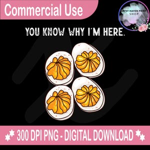 Può includere: Quattro uova ripiene disegnate con sfondo nero. Il testo "YOU KNOW WHY I'M HERE." è sopra le uova.