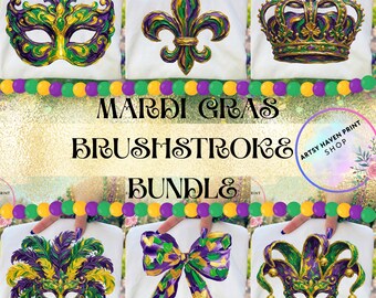 Mardi Gras Brushstroke Bundle PNG, Carnival Bow Clipart, New Orleans Louisiana Festival Design for Shirts and Prints PNG