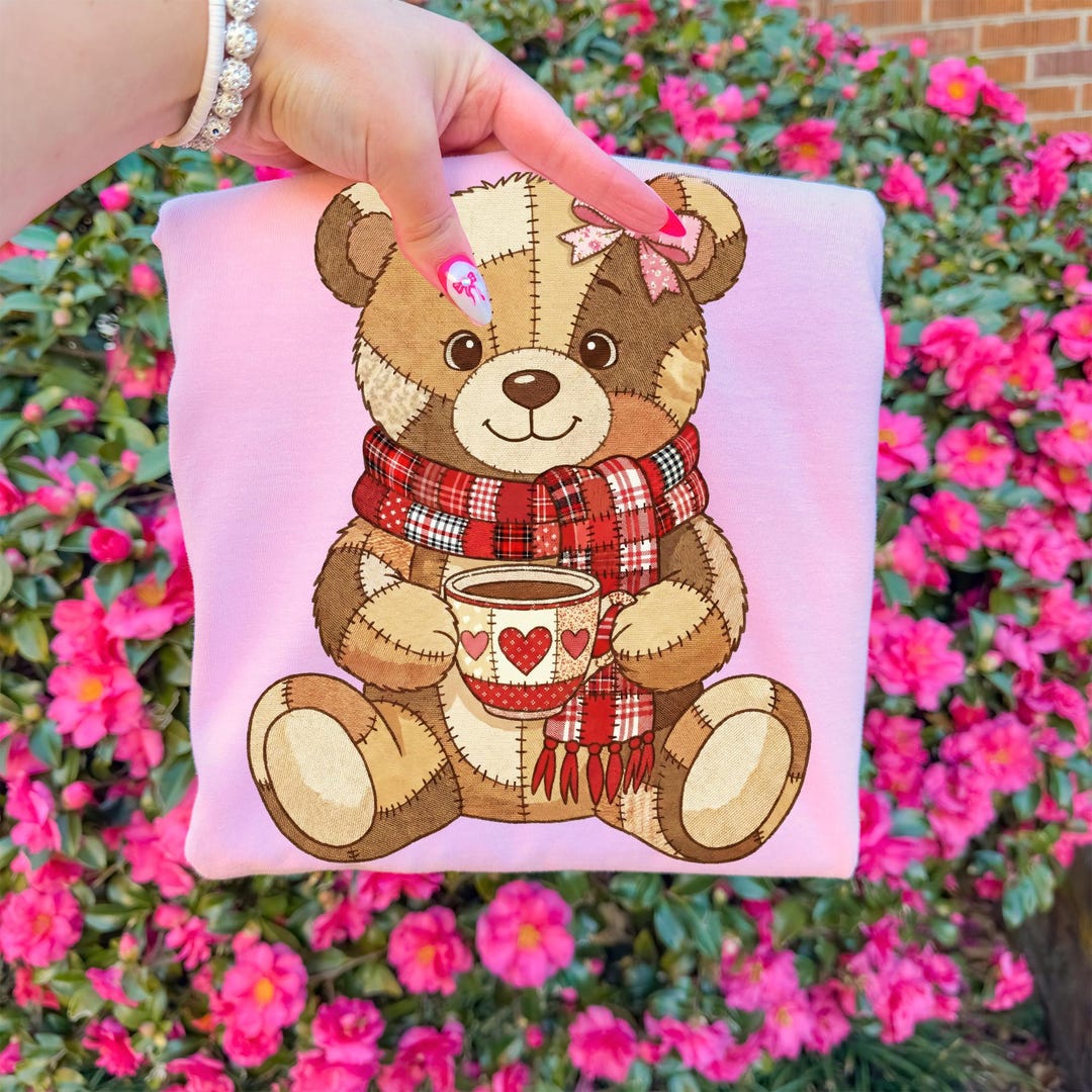 Patchwork Teddy Bear PNG, Valentine Hugs and Kisses PNG, Quilted Love ...