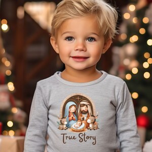 Christian Toddler shirt/kids Nativity shirt/Baby Jesus tee/True Story shirt/childrens nativity/my scene cute manger shirt/nativity animals
