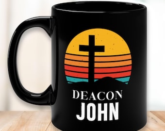 Deacon black Mug/Personalized Gift for Deacon/Christian Sunset Cross coffee mug/custom deacon gift/Deacon Ordination Gift/Youth Retro cup