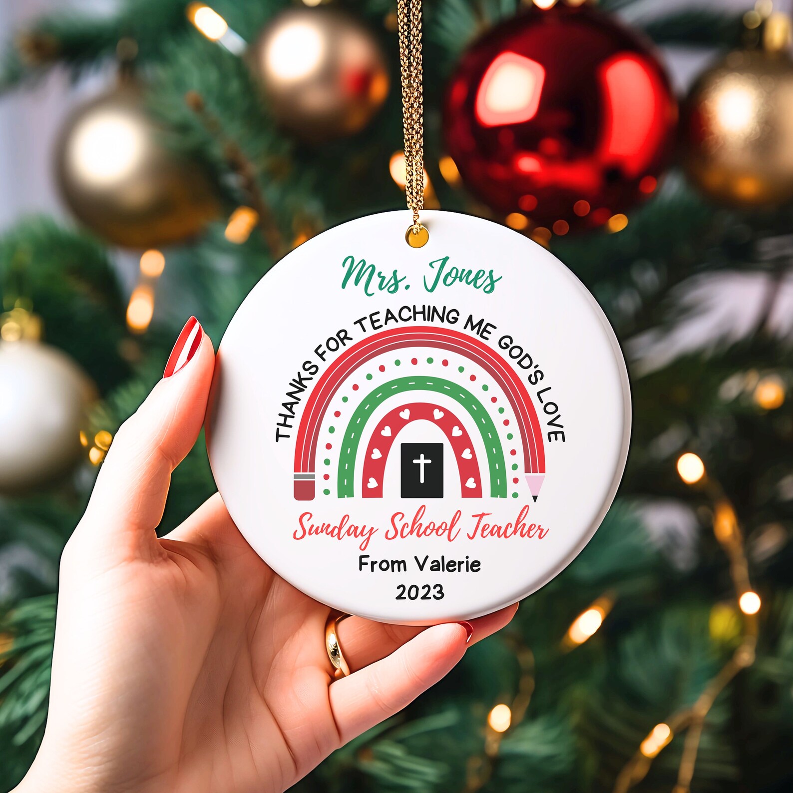 Personalized Sunday School Teacher Christmas Ornament, Sunday School