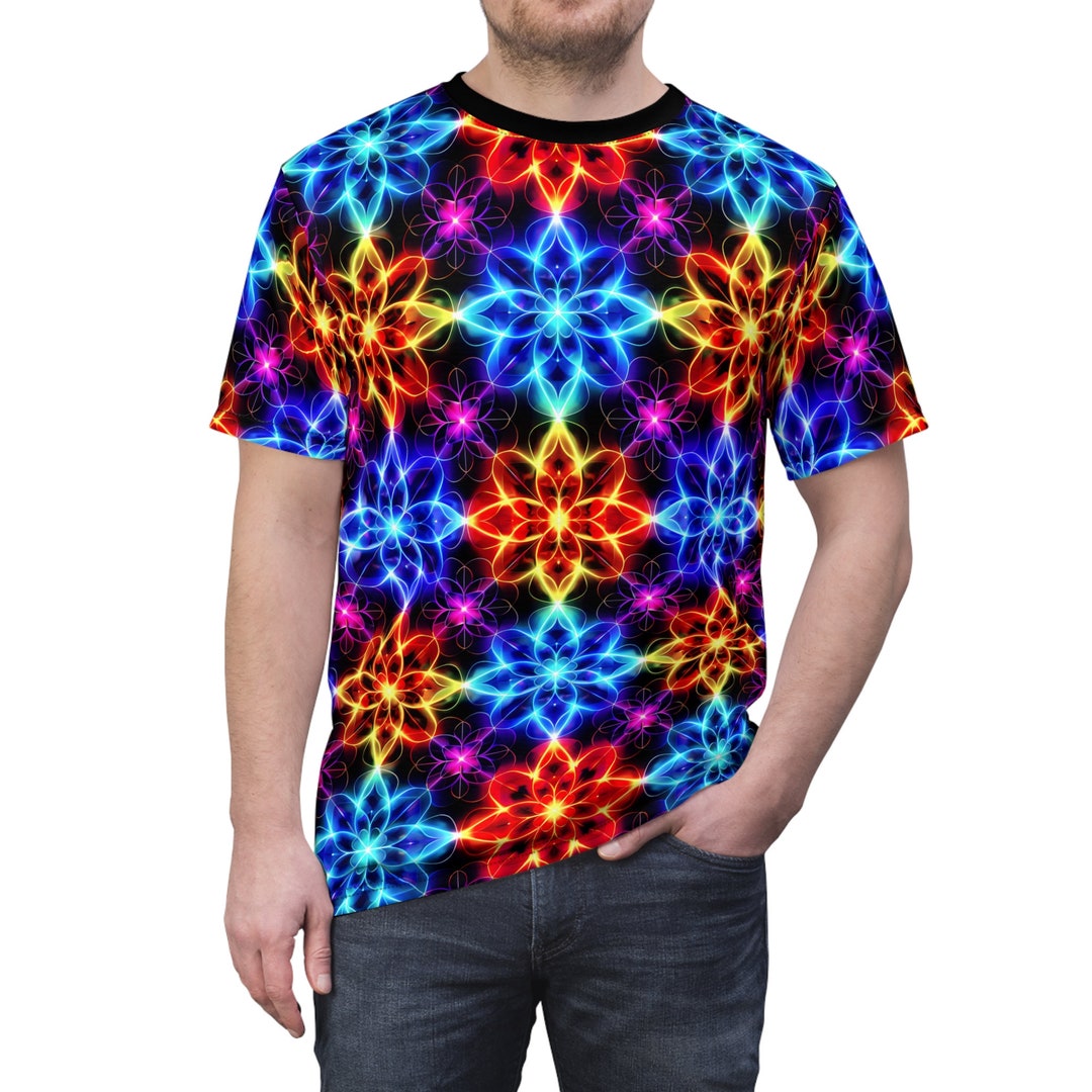 【NONCODE】(Unisex) Trian Printed T-Shirt Neon Garden T-shirt - Etsy