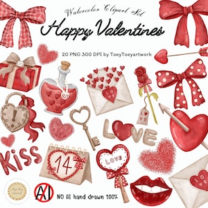 Clipart di San Valentino ad acquerello, San Valentino, PNG di San Valentino, Clipart di San Valentino disegnato a mano, San Valentino, Download immediato, Cuore, Uso commerciale
