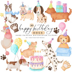 Aquarela Aniversário Cães Clip Art, Aniversário Cães, Cachorro Bonito, Festa de Aniversário Clip Art, Aniversário Clip Art, Animal clipart, Crianças, Uso Comercial