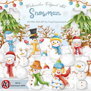 Clipart pupazzo di neve acquerello - Clipart pupazzo di neve - Download immediato - Natale - Pupazzo di neve carino - Buon Natale - Clipart di Natale - Uso commerciale