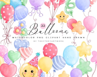 Watercolor Balloon Clipart, Party Decorations, Hand Drawn PNG (33 Files)