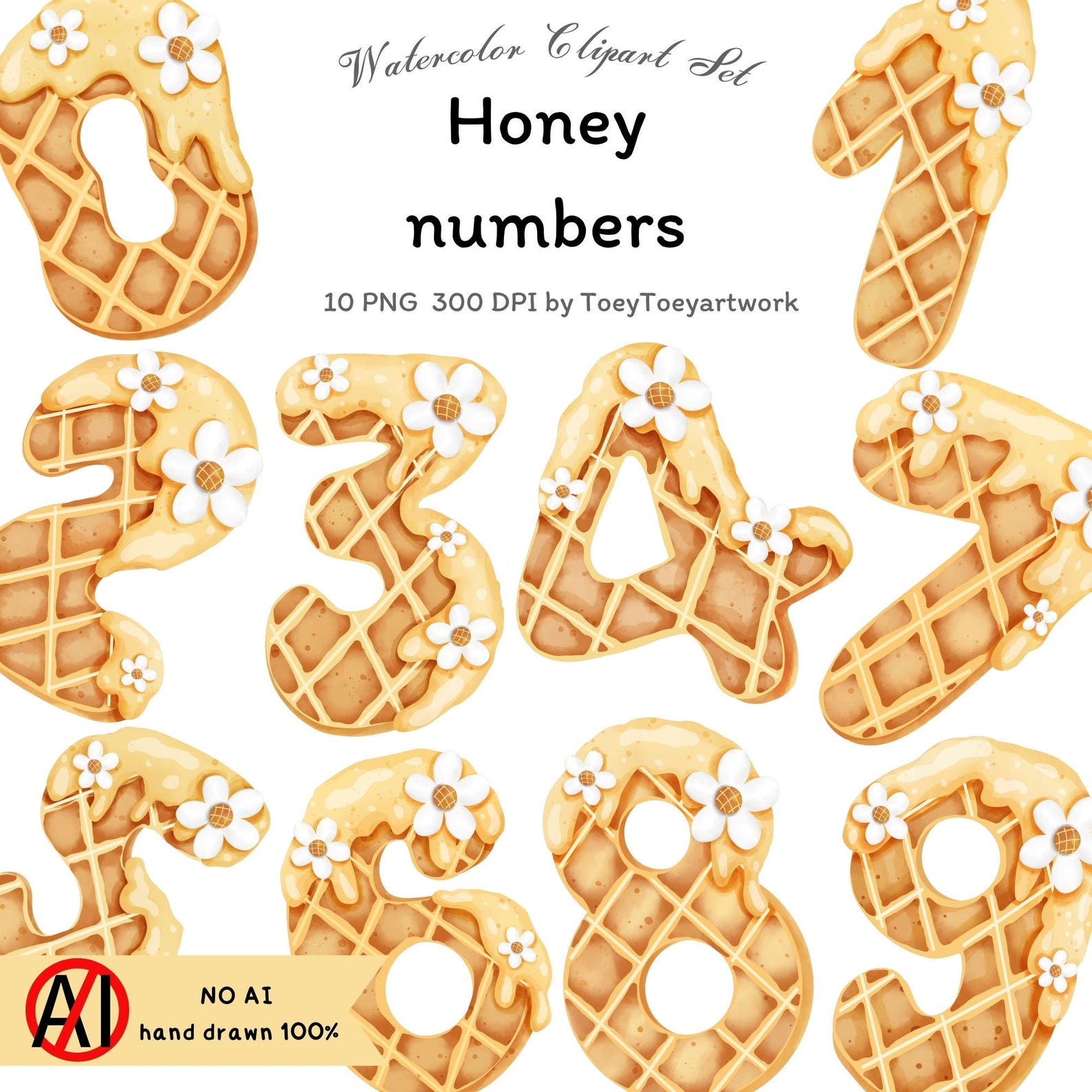 Watercolor Honey Numbers Clipart,number Clipart, Honey Numbers,sweet ...