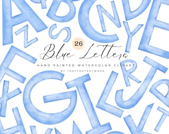 Watercolor Blue Alphabet Letters Clipart (PNG)