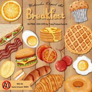 Watercolor Breakfast Clipart,Breakfast,Food,Instant Download,Breakfast Clipart,Breakfast PNG,Food Clipart,Hand drawn,Commercial use