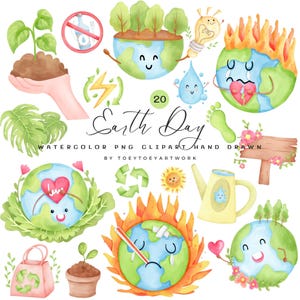 Aquarel Earth Day clipart, Earth Day clipart, Earth Day, milieu clipart, eco, hand getrokken, recycling illustraties, Save World, commercieel gebruik
