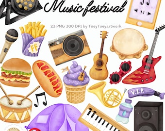 Watercolor Music Festival Clipart, Concert Graphics (Digital Download)