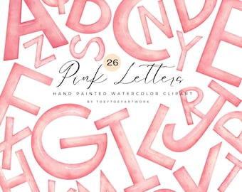 Aquarel roze alfabetletters clipart (digitale png-download)