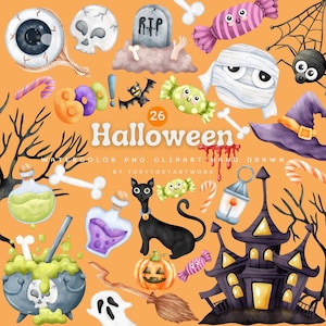 Watercolor Halloween Clipart - Halloween - Cute Halloween Clipart - Halloween PNG - Fall Clipart - cute ghost clipart- witch -Commercial Use