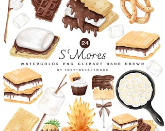Aquarel S'mores-clipart, campingafbeeldingen (PNG)