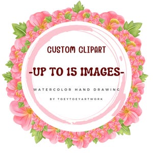 Clipart personalizado, 15 imagens PNG, desenhado à mão, transparente de alta qualidade, aquarela sob encomenda, uso comercial, imagens exclusivas, arte personalizada