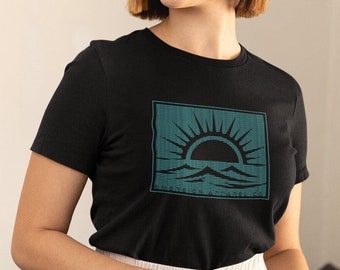 Camisetas de mujer, regalo para amantes del aire libre, camiseta de sol y olas, camisetas con gráficos de puesta de sol, camiseta de playa para mujer, camiseta de olas del océano, regalo de vibraciones de playa