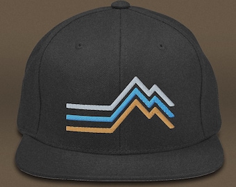 Retro Mountain Hat, Nature Snapback Hat, Gift for Mountaineer, Outdoors Adjustable Cap, Flat bill Wool Blend Hat