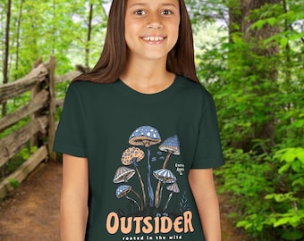 Nature Graphic Tee, Youth Outdoor Themed T-shirt, Kids Mushroom Tshirt, Woodland Adventure T Shirt, Outsider Shirt for Child, Explore More