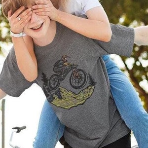Kids Mountain Biking Shirt, Youth MTB Tee, Outdoors Graphic Tee, Nature Tshirt, Biking T Shirt, Unisex Bicycle Shirt