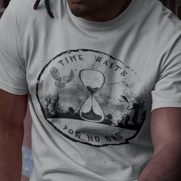 Le temps n'attend personne, t-shirt La vie est courte, t-shirt unisexe d'art conceptuel, haut de citation en sablier pour homme ou femme, cadeau philosophie